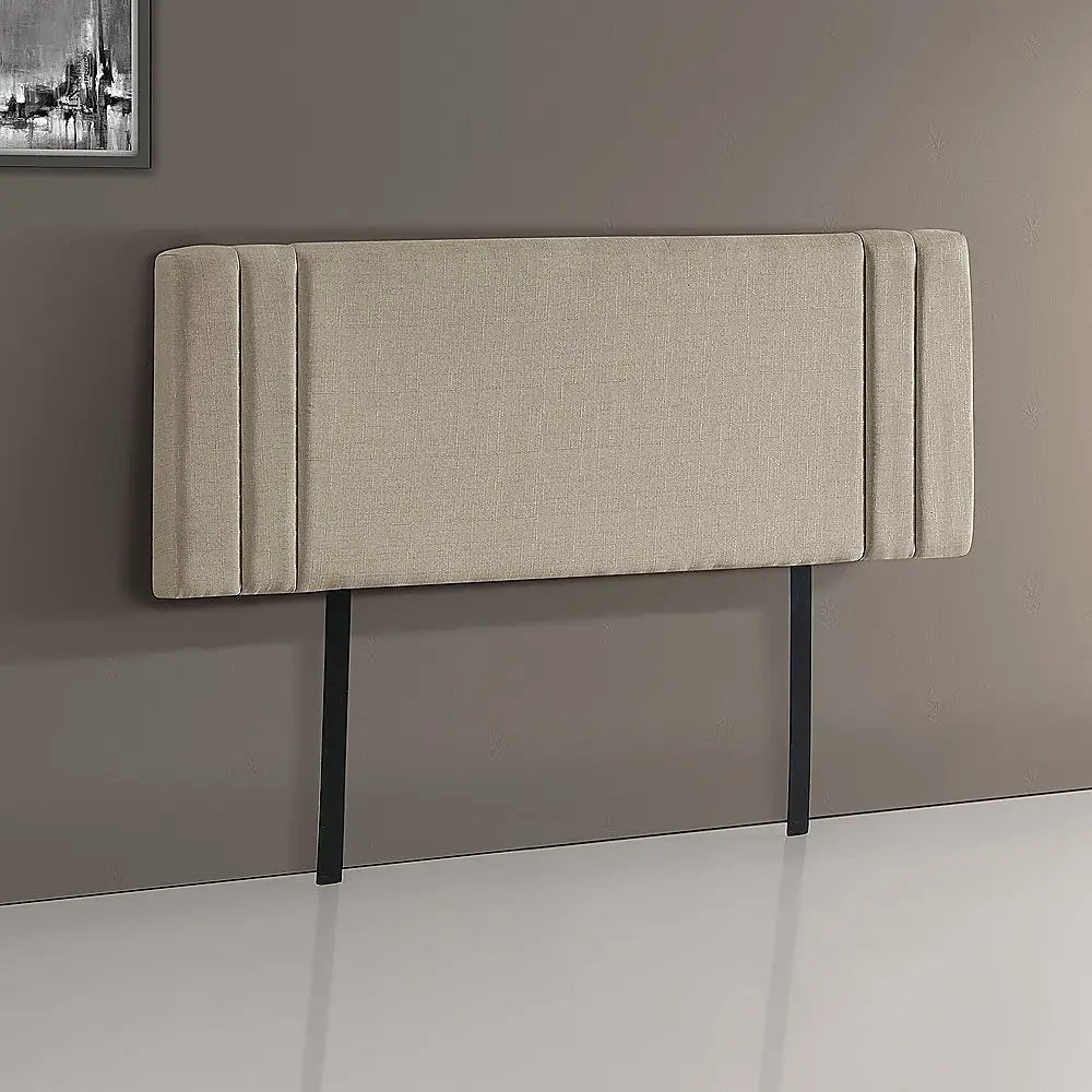 Linen Fabric Double Bed Deluxe Headboard Bedhead - Beige - Furniture > Bedroom