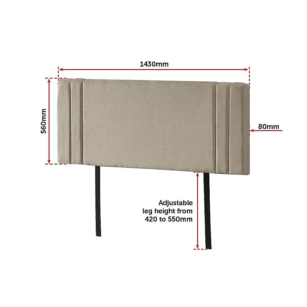 Linen Fabric Double Bed Deluxe Headboard Bedhead - Beige - Furniture > Bedroom