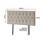 Linen Fabric Double Bed Deluxe Headboard Bedhead - Beige - Furniture > Bedroom