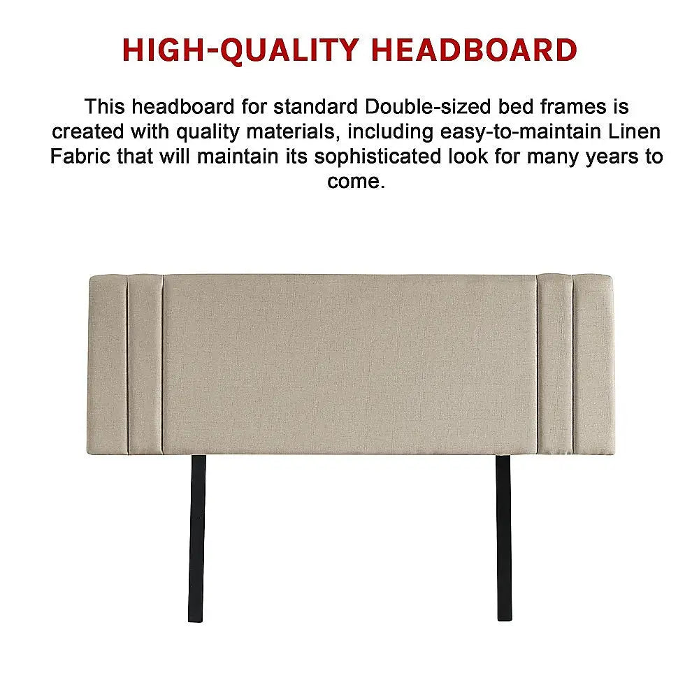 Linen Fabric Double Bed Deluxe Headboard Bedhead - Beige - Furniture > Bedroom