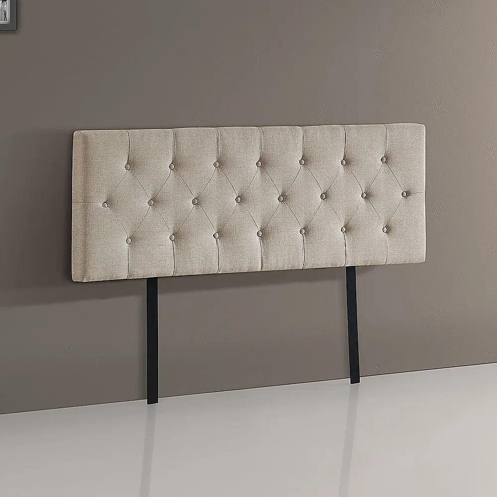 Linen Fabric Double Bed Deluxe Headboard Bedhead - Beige - Furniture > Bedroom