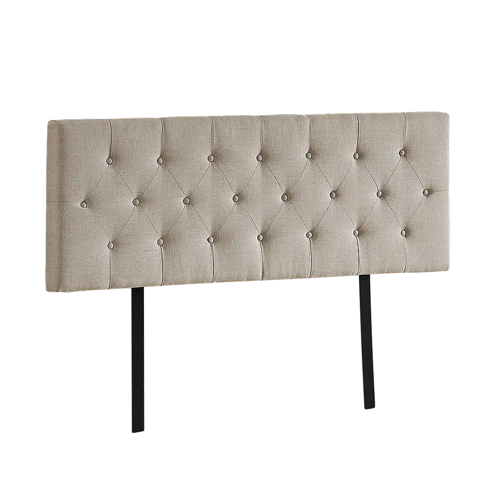 Linen Fabric Double Bed Deluxe Headboard Bedhead - Beige - Furniture > Bedroom