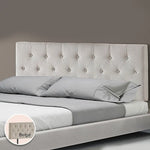 Linen Fabric Double Bed Deluxe Headboard Bedhead - Beige - Furniture > Bedroom