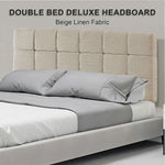 Linen Fabric Double Bed Deluxe Headboard Bedhead - Beige - Furniture > Bedroom