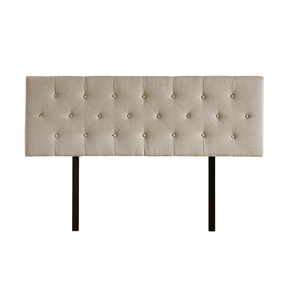 Linen Fabric Double Bed Deluxe Headboard Bedhead - Beige - Furniture > Bedroom