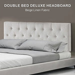 Linen Fabric Double Bed Deluxe Headboard Bedhead - Beige - Furniture > Bedroom