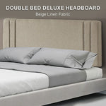 Linen Fabric Double Bed Deluxe Headboard Bedhead - Beige - Furniture > Bedroom