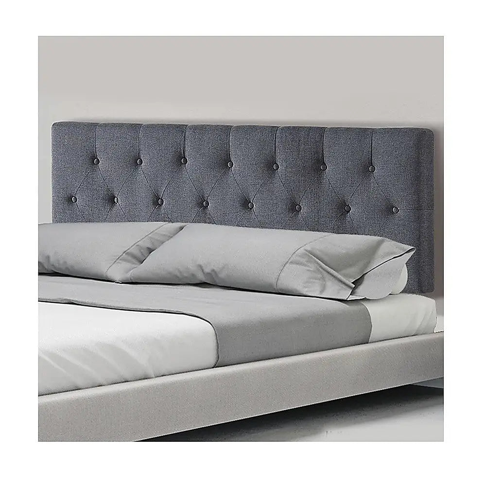 Linen Fabric Double Bed Deluxe Headboard Bedhead - Grey - Furniture > Bedroom