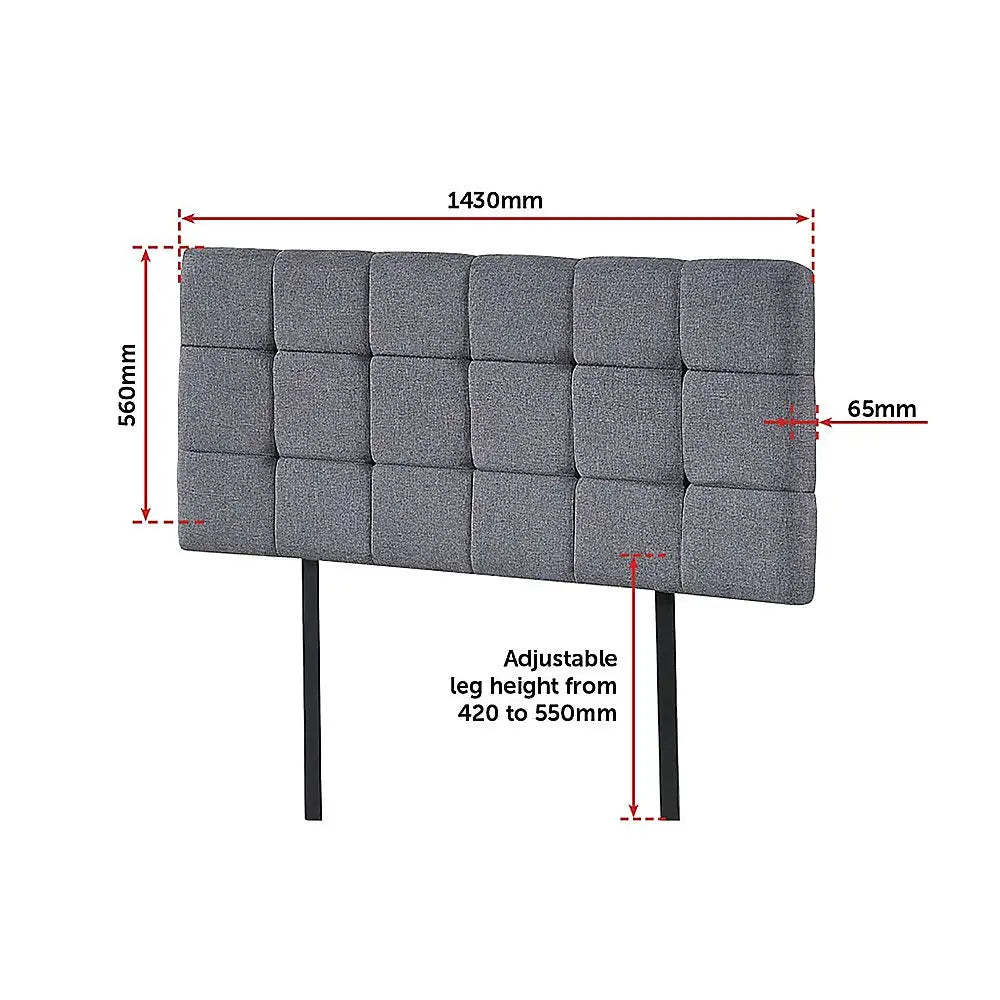 Linen Fabric Double Bed Deluxe Headboard Bedhead - Grey - Furniture > Bedroom