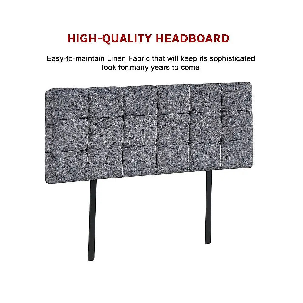 Linen Fabric Double Bed Deluxe Headboard Bedhead - Grey - Furniture > Bedroom