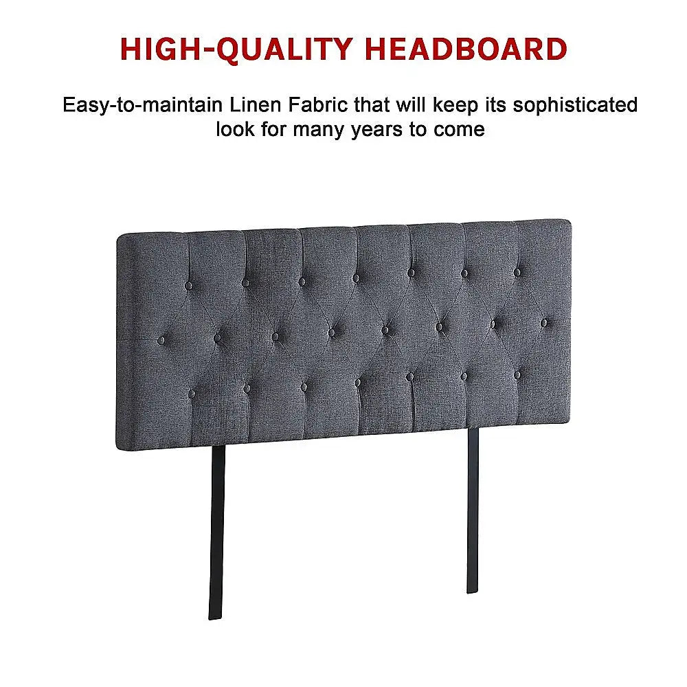 Linen Fabric Double Bed Deluxe Headboard Bedhead - Grey - Furniture > Bedroom