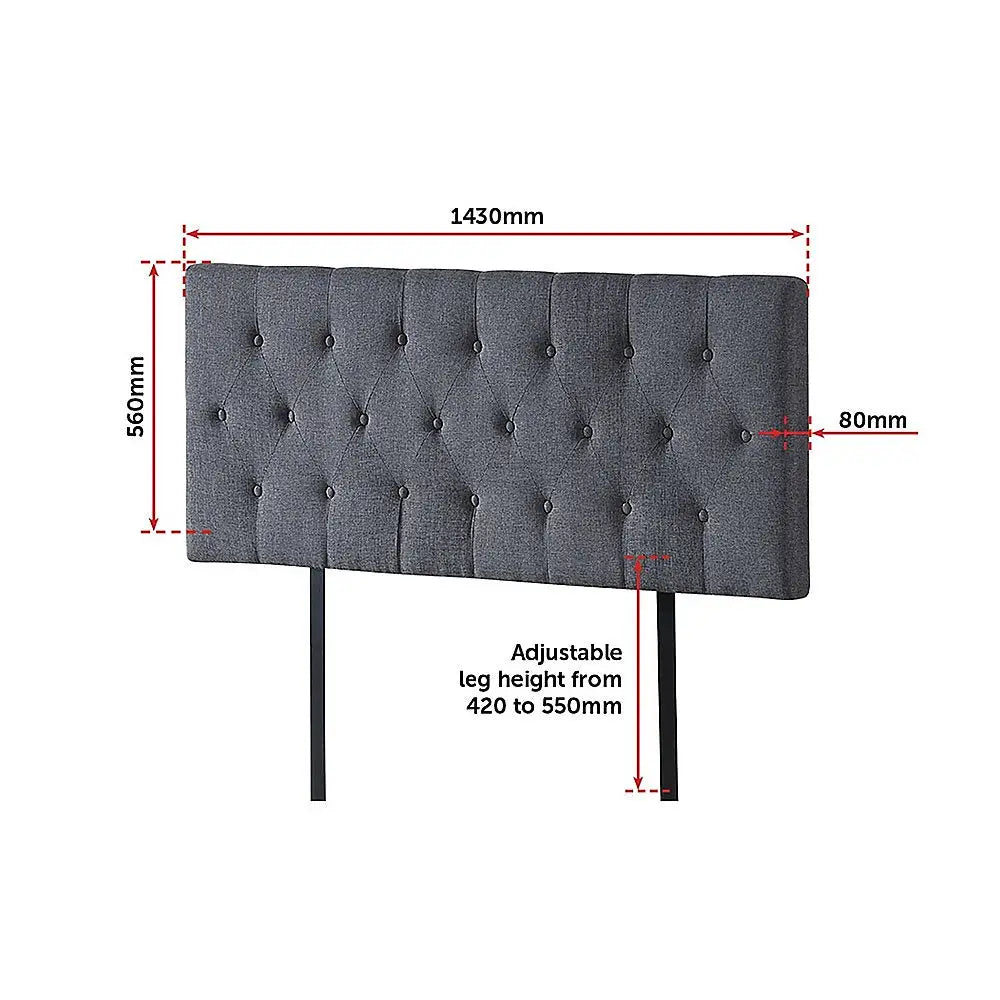 Linen Fabric Double Bed Deluxe Headboard Bedhead - Grey - Furniture > Bedroom