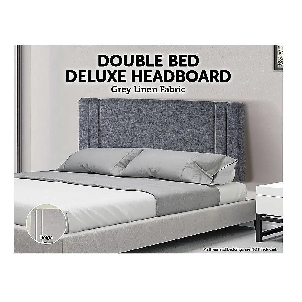 Linen Fabric Double Bed Deluxe Headboard Bedhead - Grey - Furniture > Bedroom