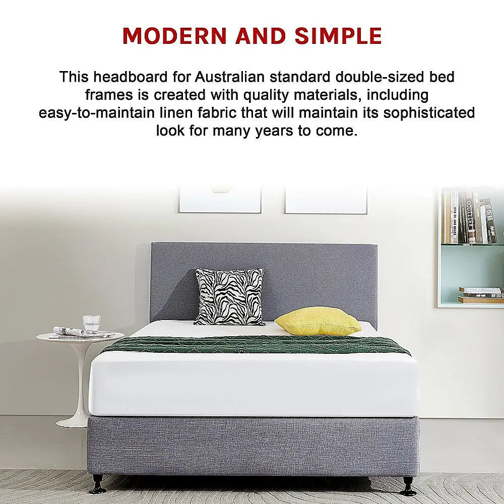 Linen Fabric Double Bed Deluxe Headboard Bedhead - Slate Ash - Furniture > Bedroom > Beds & Bed Frames