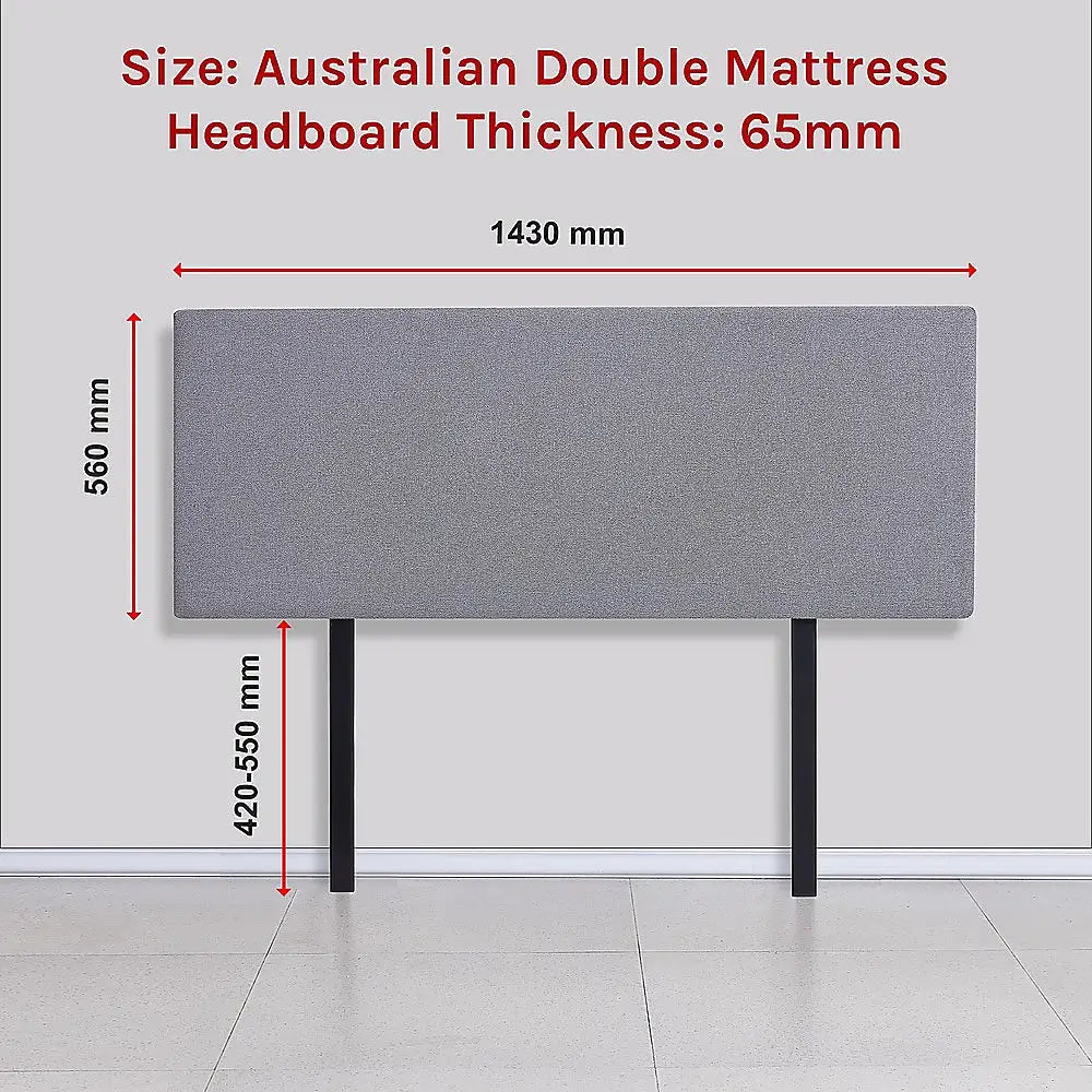 Linen Fabric Double Bed Deluxe Headboard Bedhead - Slate Ash - Furniture > Bedroom > Beds & Bed Frames