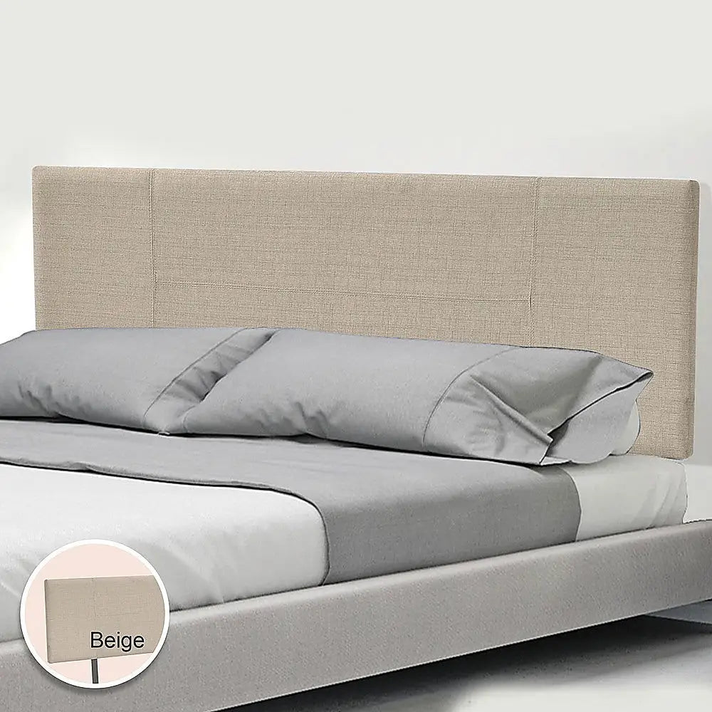 Linen Fabric Double Bed Headboard Bedhead - Beige - Furniture > Bedroom