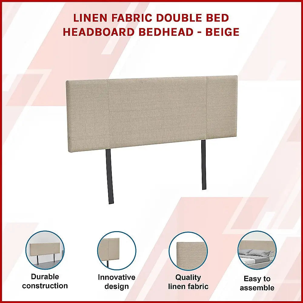 Linen Fabric Double Bed Headboard Bedhead - Beige - Furniture > Bedroom