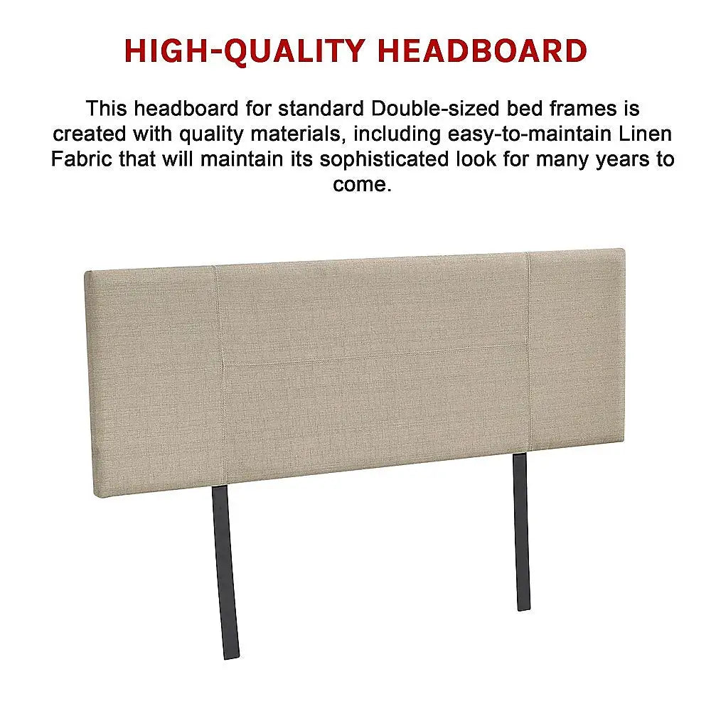 Linen Fabric Double Bed Headboard Bedhead - Beige - Furniture > Bedroom