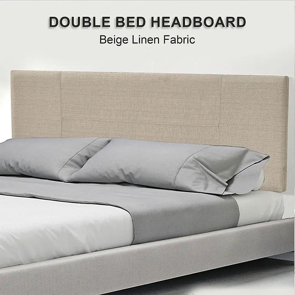 Linen Fabric Double Bed Headboard Bedhead - Beige - Furniture > Bedroom