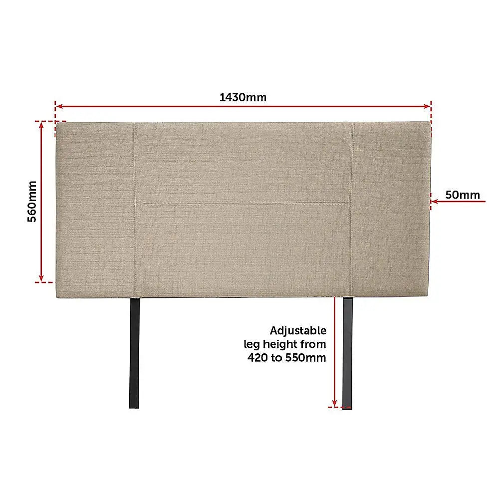 Linen Fabric Double Bed Headboard Bedhead - Beige - Furniture > Bedroom