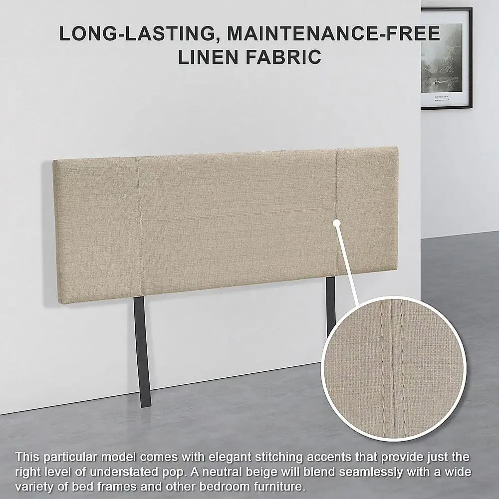 Linen Fabric Double Bed Headboard Bedhead - Beige - Furniture > Bedroom