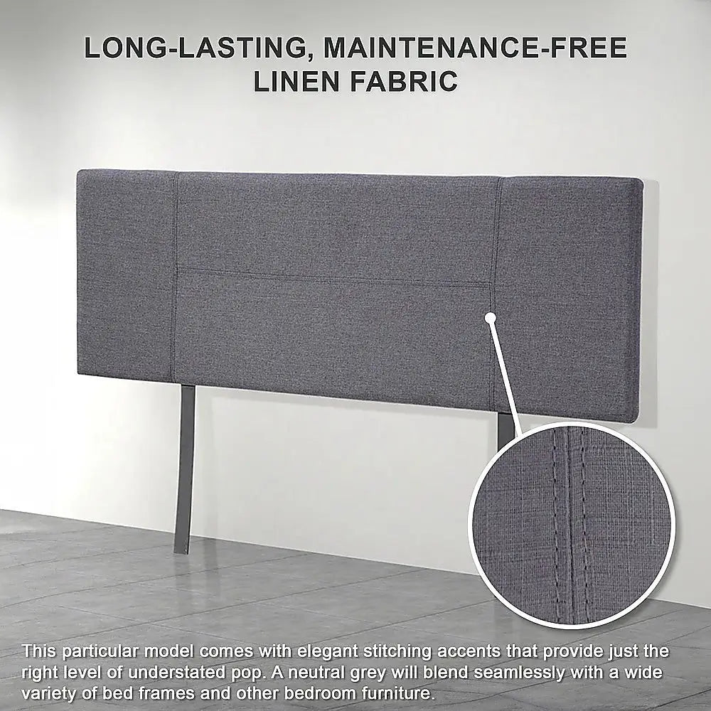 Linen Fabric Double Bed Headboard Bedhead - Grey - Furniture > Bedroom