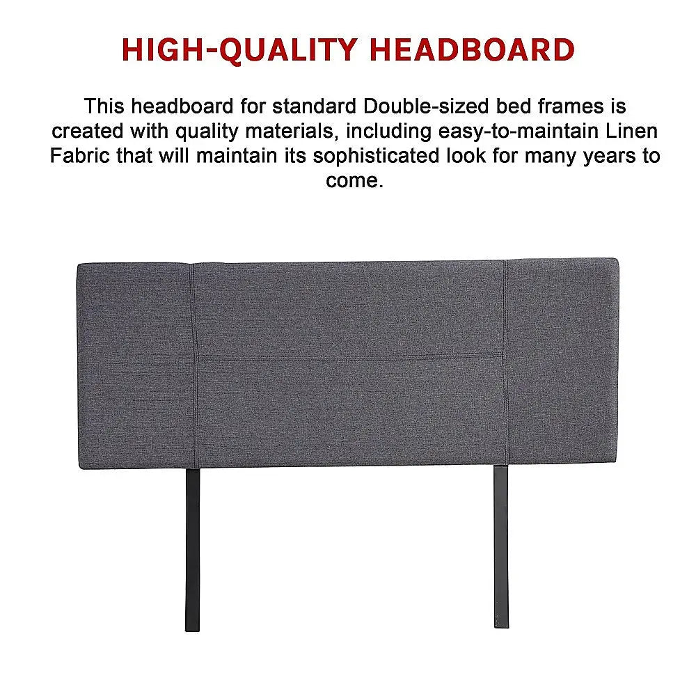 Linen Fabric Double Bed Headboard Bedhead - Grey - Furniture > Bedroom