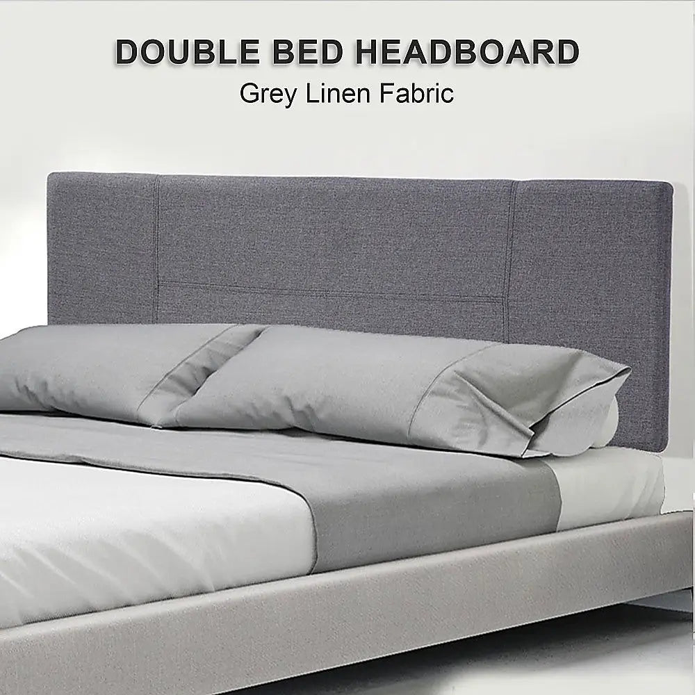 Linen Fabric Double Bed Headboard Bedhead - Grey - Furniture > Bedroom