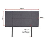 Linen Fabric Double Bed Headboard Bedhead - Grey - Furniture > Bedroom