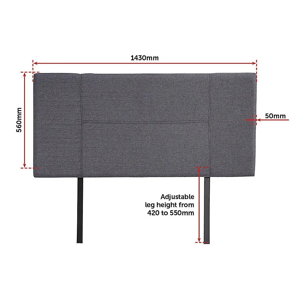 Linen Fabric Double Bed Headboard Bedhead - Grey - Furniture > Bedroom