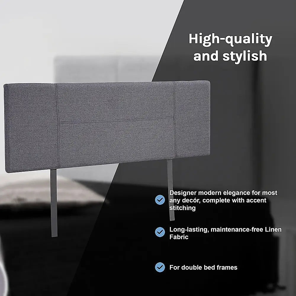 Linen Fabric Double Bed Headboard Bedhead - Grey - Furniture > Bedroom