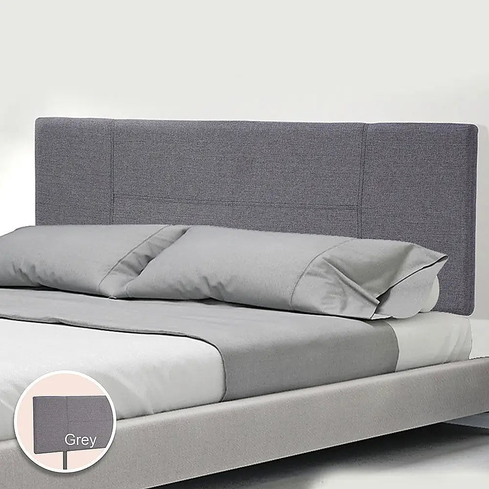 Linen Fabric Double Bed Headboard Bedhead - Grey - Furniture > Bedroom