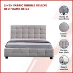 Linen Fabric Double Deluxe Bed Frame Beige - Furniture > Bedroom > Beds & Bed Frames