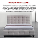 Linen Fabric Double Deluxe Bed Frame Beige - Furniture > Bedroom > Beds & Bed Frames