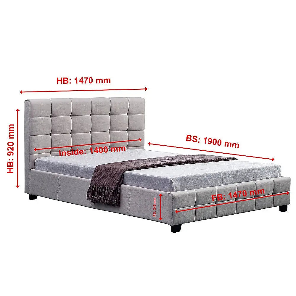 Linen Fabric Double Deluxe Bed Frame Beige - Furniture > Bedroom > Beds & Bed Frames