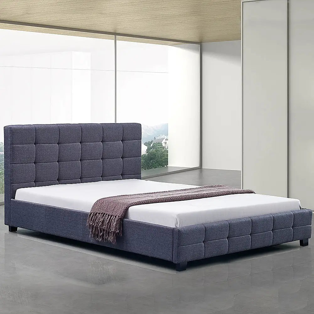 Linen Fabric Double Deluxe Bed Frame Grey - Furniture > Bedroom > Beds & Bed Frames