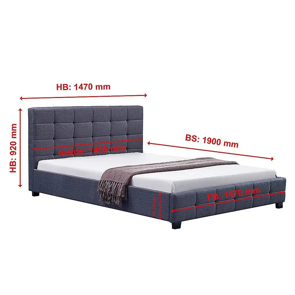 Linen Fabric Double Deluxe Bed Frame Grey - Furniture > Bedroom > Beds & Bed Frames