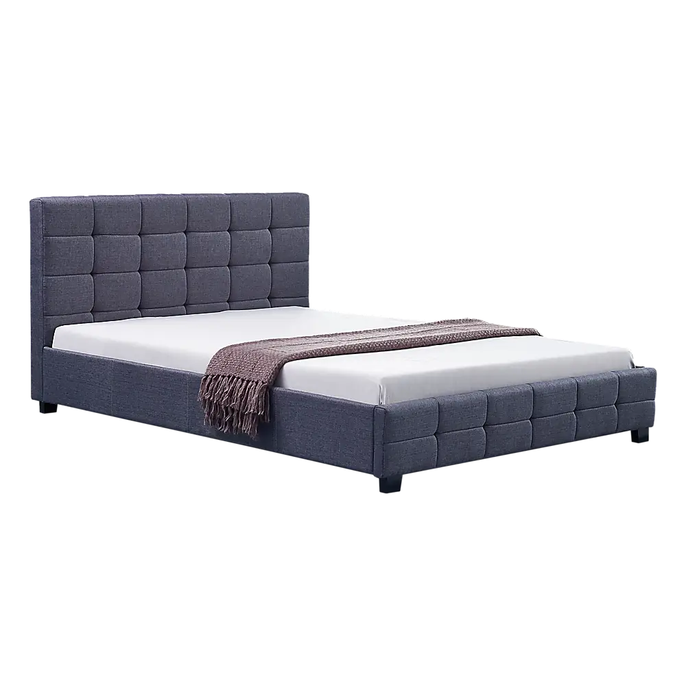 Linen Fabric Double Deluxe Bed Frame Grey - Furniture > Bedroom > Beds & Bed Frames