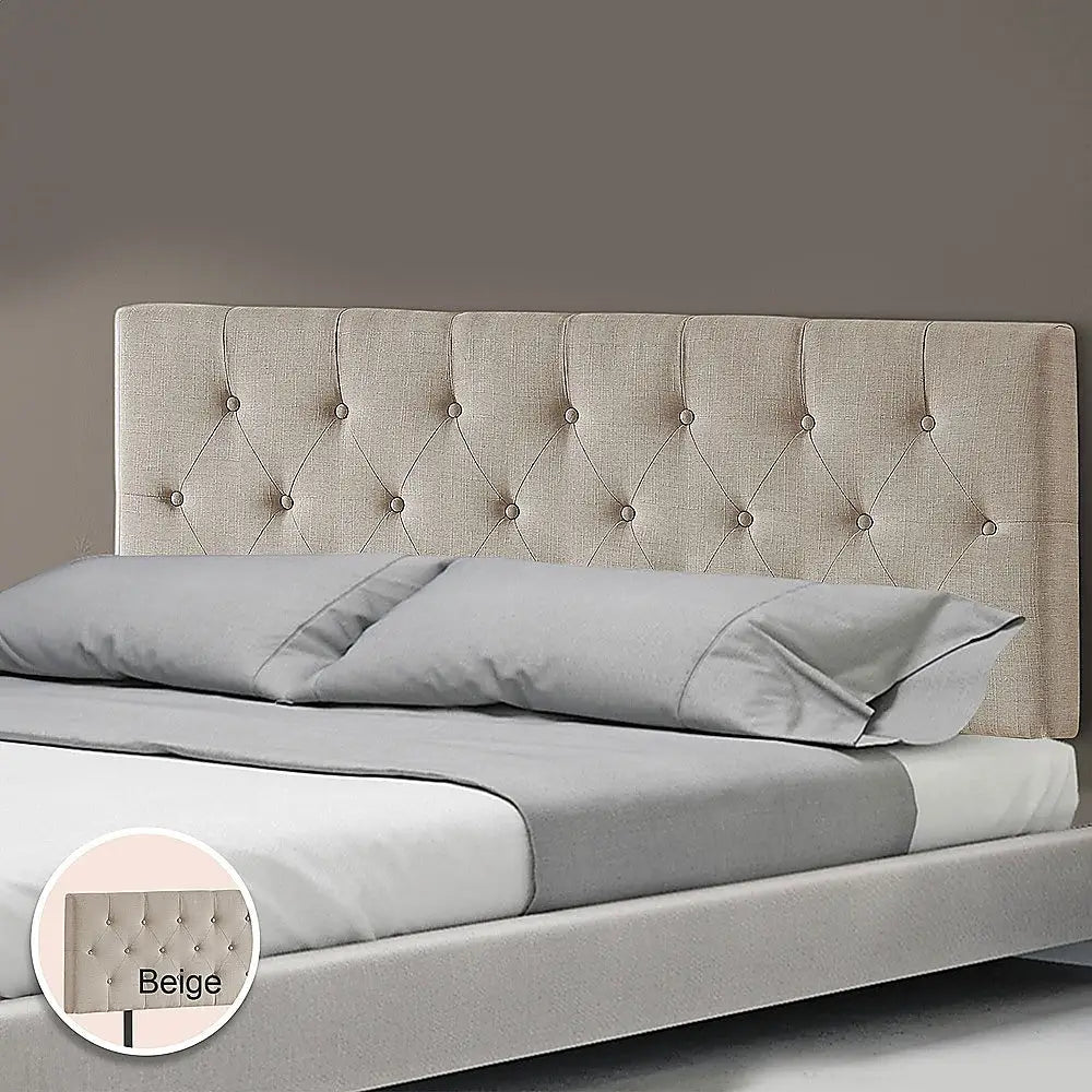Linen Fabric King Bed Deluxe Headboard Bedhead - Beige - Furniture > Bedroom