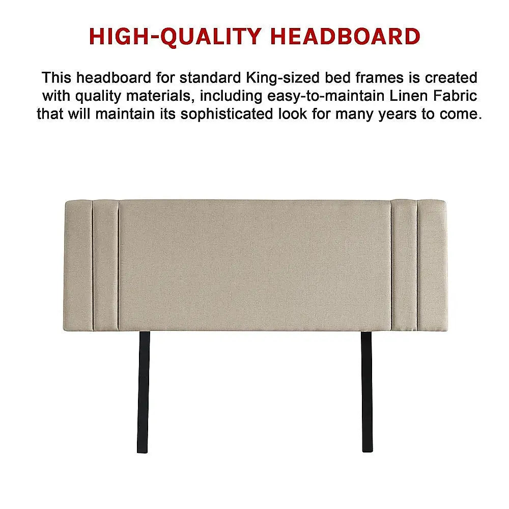 Linen Fabric King Bed Deluxe Headboard Bedhead - Beige - Furniture > Bedroom