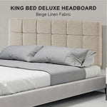 Linen Fabric King Bed Deluxe Headboard Bedhead - Beige - Furniture > Bedroom > Beds & Bed Frames