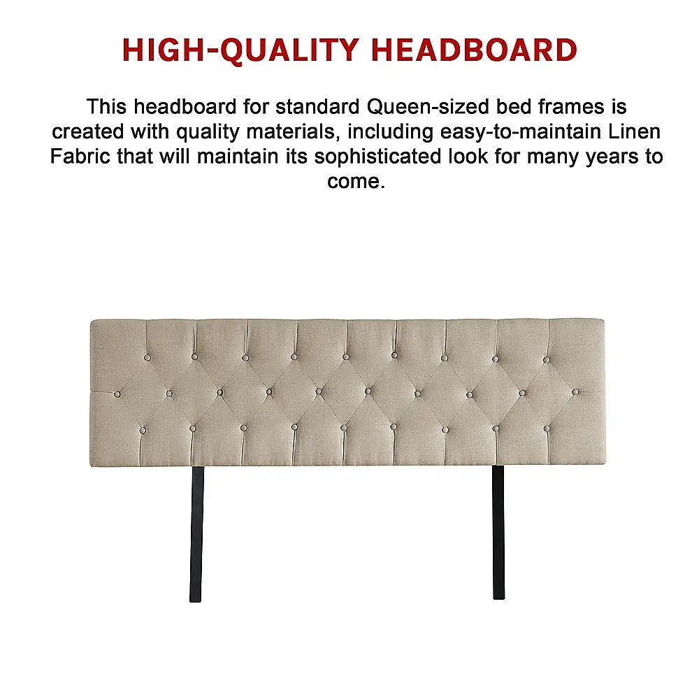 Linen Fabric King Bed Deluxe Headboard Bedhead - Beige - Furniture > Bedroom