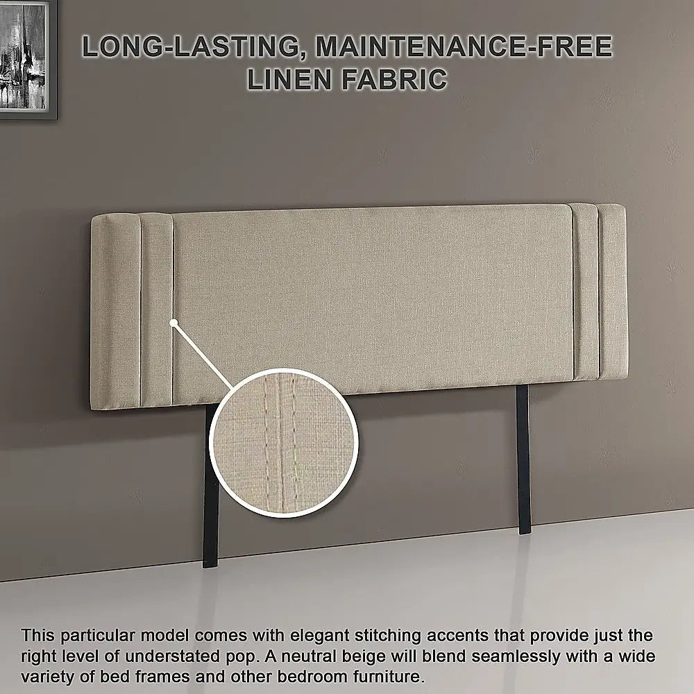 Linen Fabric King Bed Deluxe Headboard Bedhead - Beige - Furniture > Bedroom