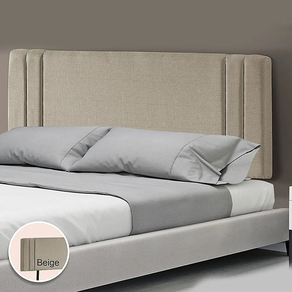 Linen Fabric King Bed Deluxe Headboard Bedhead - Beige - Furniture > Bedroom