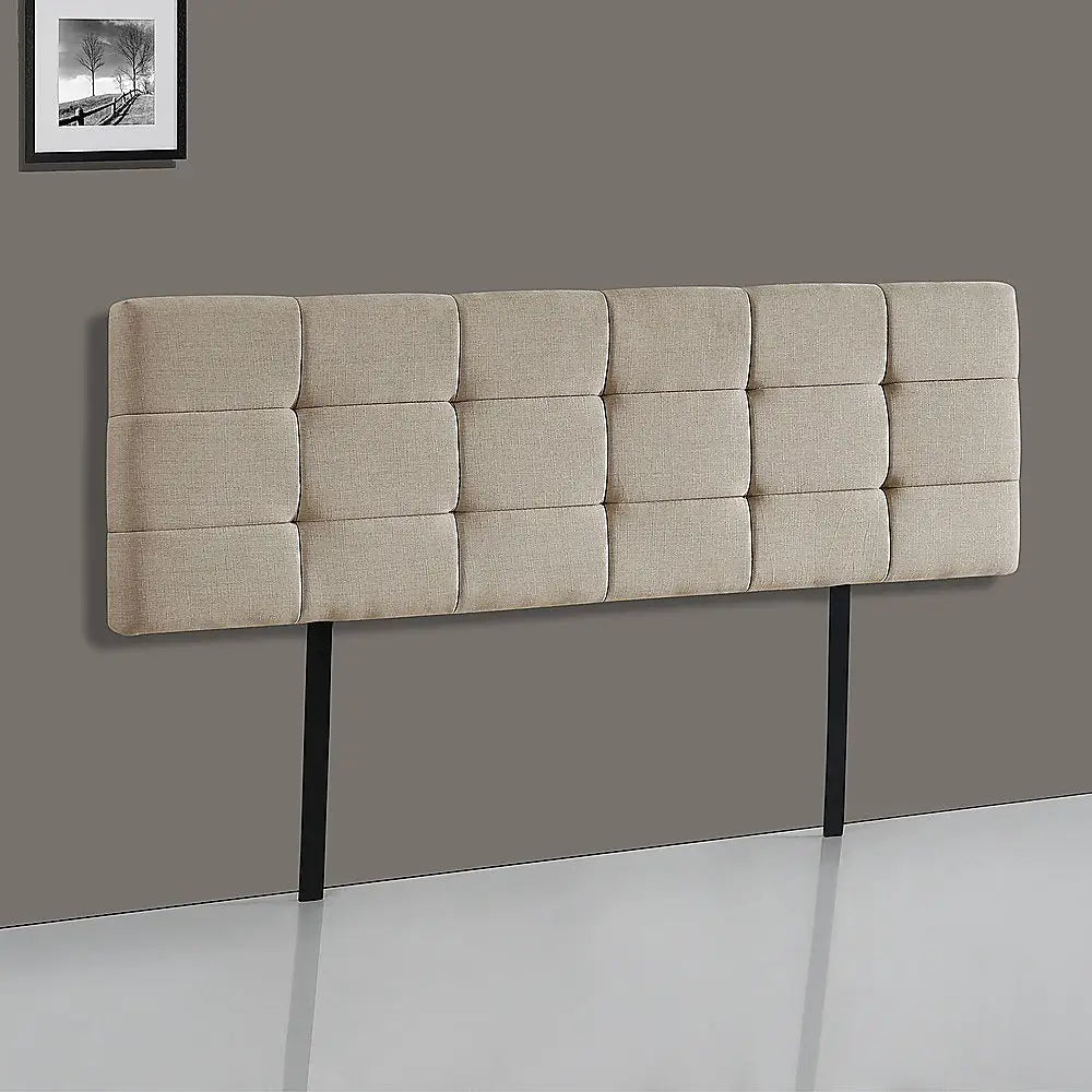 Linen Fabric King Bed Deluxe Headboard Bedhead - Beige - Furniture > Bedroom > Beds & Bed Frames
