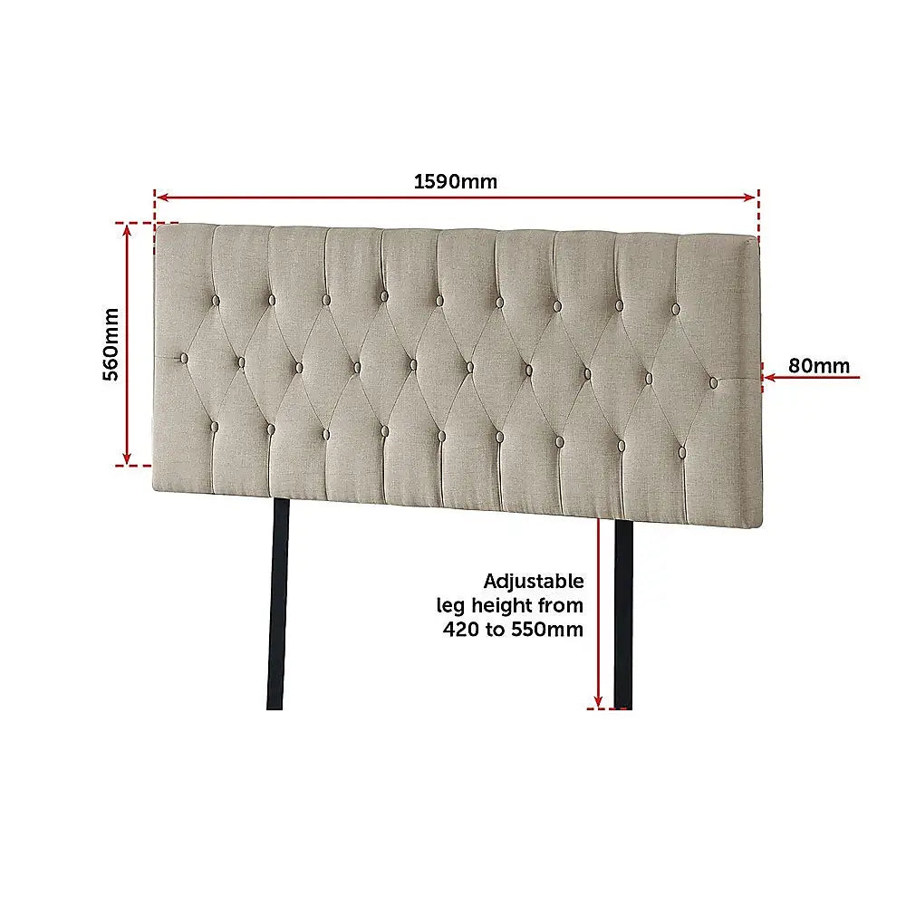 Linen Fabric King Bed Deluxe Headboard Bedhead - Beige - Furniture > Bedroom