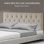 Linen Fabric King Bed Deluxe Headboard Bedhead - Beige - Furniture > Bedroom