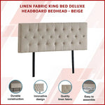 Linen Fabric King Bed Deluxe Headboard Bedhead - Beige - Furniture > Bedroom