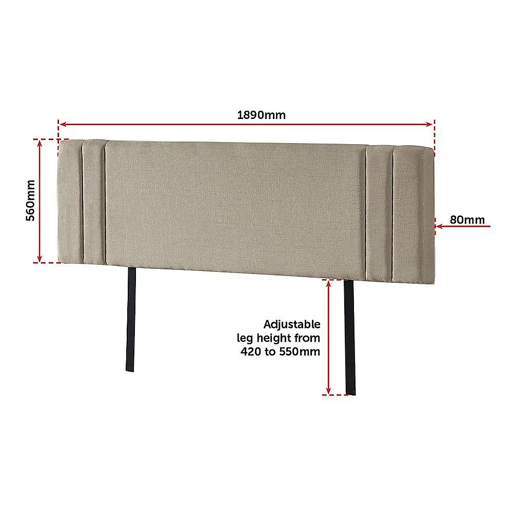 Linen Fabric King Bed Deluxe Headboard Bedhead - Beige - Furniture > Bedroom