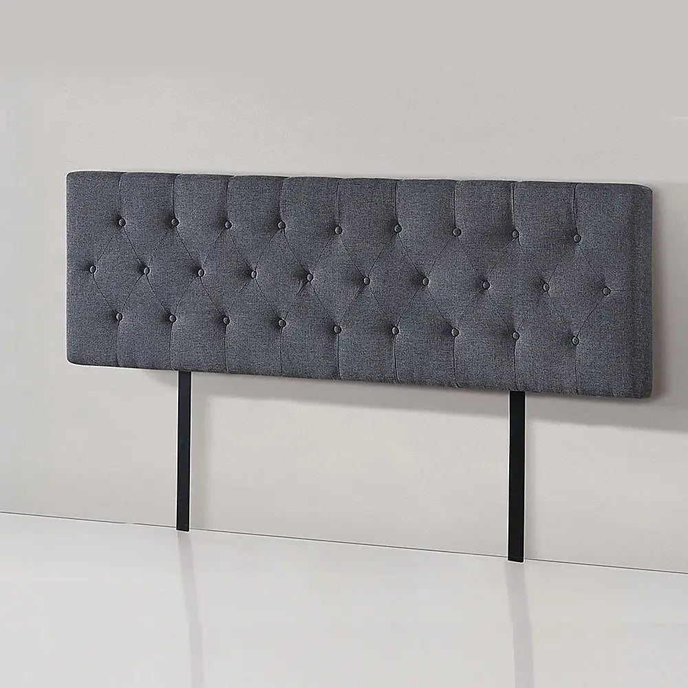 Linen Fabric King Bed Deluxe Headboard Bedhead - Grey - Furniture > Bedroom
